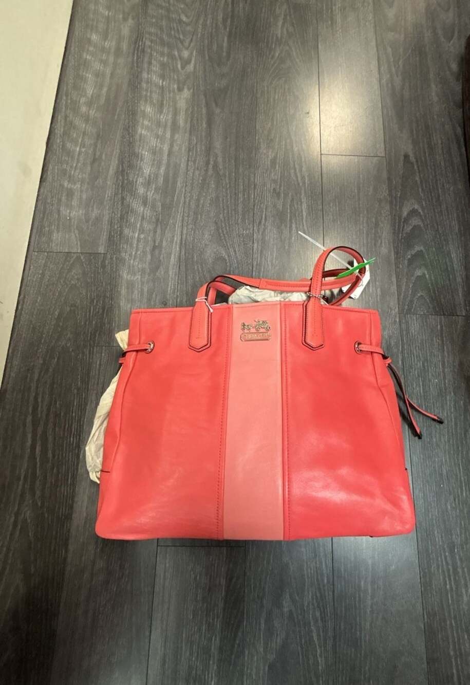 COACH 18962 Chelsea Leather Stripe Charlie Tote Bag Purse Coral Multicolor NEW